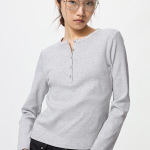 Uniqlo Official | Футболка с длинными рукавами Rib Henry Neck (ユニクロ公式 | リブヘンリーネックT/長袖)