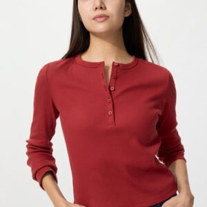 Uniqlo Official | Футболка с длинными рукавами Rib Henry Neck (ユニクロ公式 | リブヘンリーネックT/長袖)